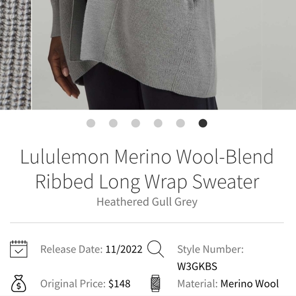 Lululemon Merino Wool Blend Sweater Size 10 Ribbed Long Wrap Heathered Gull Grey - Picture 8 of 9